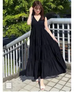 新品◆GRL リボン付きVネックノースリーブティアードワンピース　k8975a