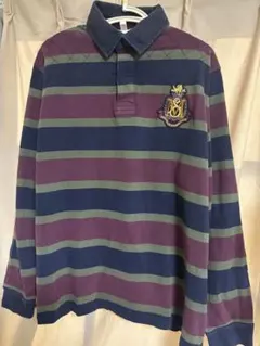 ストライプデザイン 長袖ポロシャツ