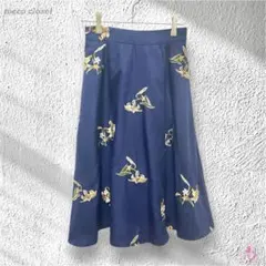 tocco closet 花刺繍 フレアスカート M 紺 Aライン 裏地あり