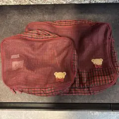 【美品】ファミリア　赤チェック柄メッシュポーチ　S・Mサイズ