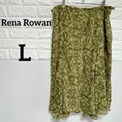 【Rena Rowan 】L フレアスカート オリーブグリーン　葉柄プリント