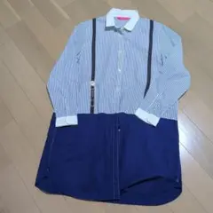 美品グラニフ!!ストライプ サスペンダー付きシャツチュニック