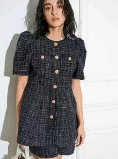 ペプラムハーフスリーブジャケット　ハイウエストショートパンツ