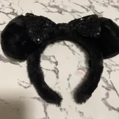 ミニー　カチューシャ　ブラック　もこもこ✖️スパンコールリボン