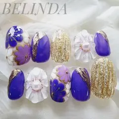 成人式 振袖 パープル 紫 着物 袴 ぷっくりフラワー 和柄 ネイルチップ