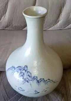 古骨品磁器 花瓶 山水画 染付 陶器 フラワーベース「20年以上保管品」 古骨品磁器 花瓶 山水画 染付 陶器 フラワーベース「20年以上保管品