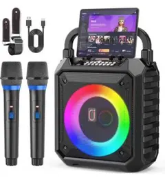 ポータブルスピーカー カラオケ 本体超軽量 ワイヤレスマイク2本付き スピーカー