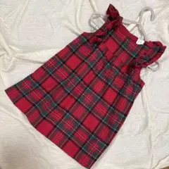 H&M 赤・緑チェック フリルワンピース