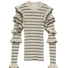 CLANE FRILL SLEEVE KNIT TOPS サイズ1 BORDER