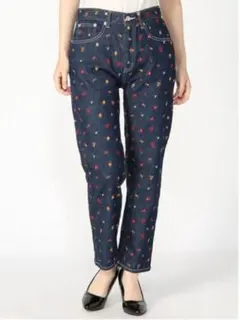 X-girl エックスガール フラワー デニム ズボン 刺繍デニム ネイビー 1