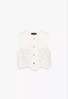 ZARA カットワーク 刺繍入りホワイトノースリーブベスト