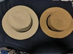 ストローハット 2点セット ベージュ ブラウン