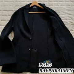 ポロラルフローレン ニットジャケット エルボーパッチ 牛革 ネイビー 濃紺 L