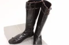 オウバニスター Au BANNISTER パテントレザー ロングブーツ 黒