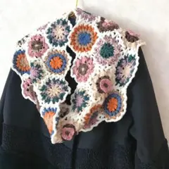 敬老の日超早期割引⭐️ お花モチーフ クロシェ編み スヌード マルチカラーのサムネイル
