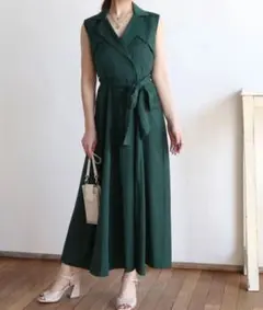 【美品】ROYAL PARTY ウエストリボントレンチワンピース／グリーン
