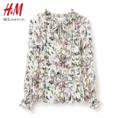 極美品✨H&M ボタニカル柄 フリルネック ブラウス 花柄 長袖 シアー M Lのサムネイル