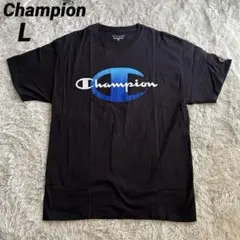 champion チャンピオン　ビッグプリント 黒Tシャツ L