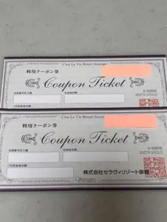 【YU】　令和5年度 オアシスクラブ利用クーポン券 2枚 セラヴィリゾート泉郷 令和7年度 オアシスクラブ 会員 利用クーポン券