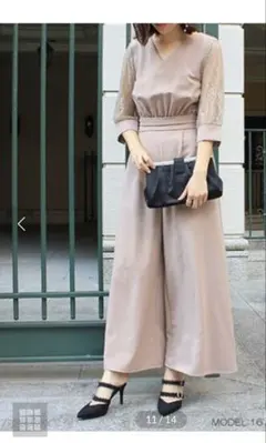 randa Vネック袖レースロンパース オールインワン