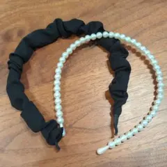 カチューシャ　ブラック　パール調　2個セット