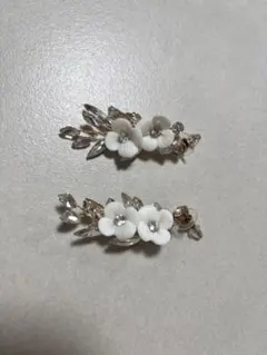 ホワイト ゴールド 花モチーフ ピアス　結婚式