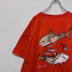 F H Davis Tシャツ shark シャーク サメ プリント オレンジ古着