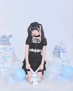 ミシェルマカロン チョーカーリボンチェックキャミトップス ブラックのサムネイル
