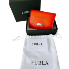 メル様【美品】FURLA オレンジブラウンレザー 三つ折り財布箱付き