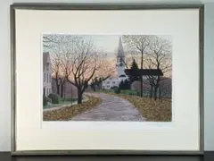 真作保証 織田義郎 銅板画手彩 ベルヒテスガーデン 額装直筆サイン