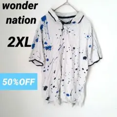 ✨大特価✨wonder nation【2XL】スプラッターポロシャツ　大きめ　白