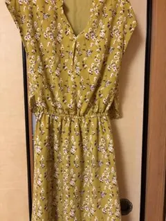 aqua garage 花柄ワンピース マスタード M