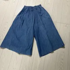 デニム無印良品ゆったりガウチョパンツmuji着丈78ウエストゴム平置30股下45