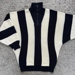 [国内古着] 80s 白黒太ボーダー ハーフジップ ドルマンスリーブセーター