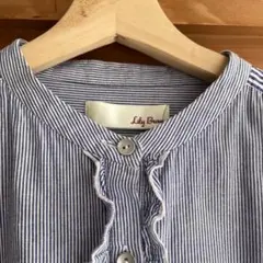 Lily Brown ストライプ フリル 長袖シャツ