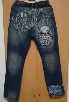 ★状態良好！クリスチャンオードジェー スカルペイント ストレートデニム W32 ☆状態良好！クリスチャンオードジェー スカルペイント ストレート