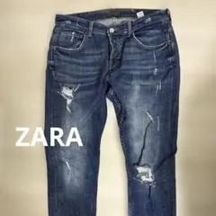 メンズ　ZARA MANダメージ加工 ダークブルーデニム