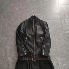 black pigskin leather double zip jacket
