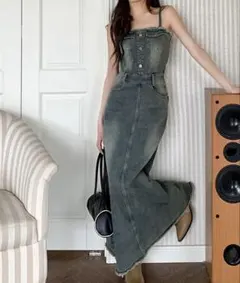 デニムロングワンピース