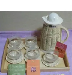 象印 籐ポット 冷茶 グラス 5個 トレー 魔法瓶 昭和レトロ