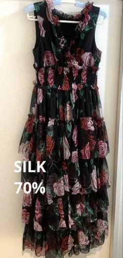 【美品】　花柄シルクシフォンワンピース　SHEIN