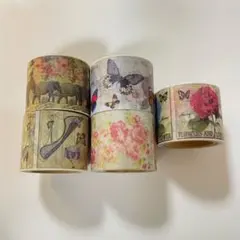 花、蝶、象、ヒールのマスキングテープ5個セット