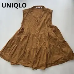 UNIQLO ノースリーブ シャツ チュニックワンピース マスタード ブラウン
