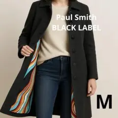 ポールスミスブラック コート マルチストライブ　M ロング　ウール　アンゴラ
