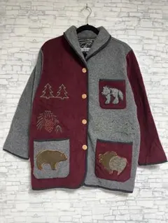 ポンチョタイプ ツートンカラー 上着 アニマル ボタン ポケット カナダ製