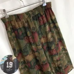 レトロ古着 総柄イージーハーフパンツ ひざ下丈 アート柄 スカーフ柄M かわいいのサムネイル
