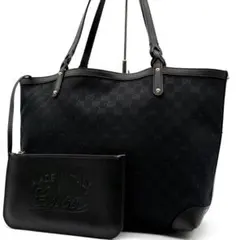 美品✨グッチ GGキャンバス トートバッグ ポーチ付き ブラック 肩掛け A4可