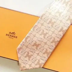 未使用級 エルメス HERMES ネクタイ シルク フランス製 ベージュ H柄