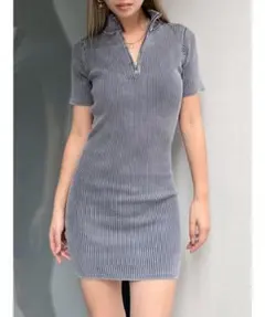 GYDAブリーチハーフZIP タイトリブニットワンピース （ネイビー）