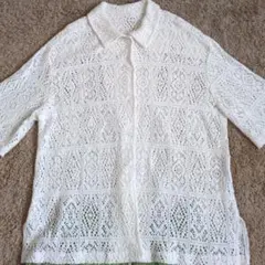 LOWRYSFARM ラッセルレースシャツ 半袖　カーディガン　ホワイト